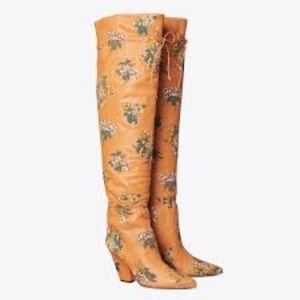 Tory Burch Orange Floral Over the Knee Boots